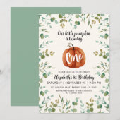 1e verjaardag Waterverf Pumpkin & Eucalyptus Kaart (Voorkant / Achterkant)