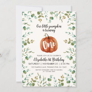 1e verjaardag Waterverf Pumpkin & Eucalyptus Kaart
