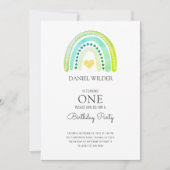 1e verjaardag Waterverf regenbooguitnodiging Kaart (Voorkant)