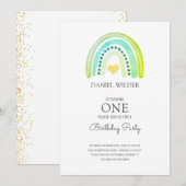 1e verjaardag Waterverf regenbooguitnodiging Kaart (Voorkant / Achterkant)