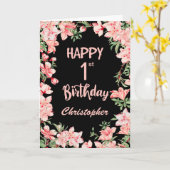 1e verjaardag Waterverf roze bleekzwart Kaart (Gele Bloem)