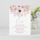 1e verjaardag Waterverf roze finale uitnodiging (Staand voorkant)