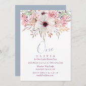 1e verjaardag Waterverf roze finale uitnodiging (Voorkant / Achterkant)