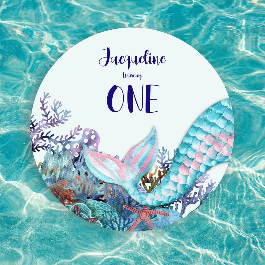 1e Verjaardag Waterverf Zeemeermin onder het Zee Kaart