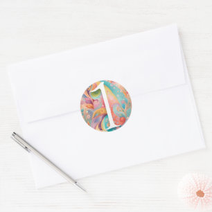 1e verjaardag Whimsy kleurrijke kunst bloemen bota Ronde Sticker