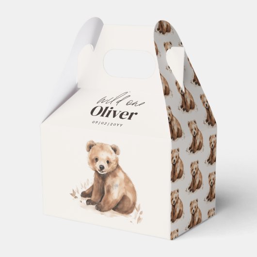1e Verjaardag Wild Een beer modern elegant feest Bedankdoosjes (Achterkant)