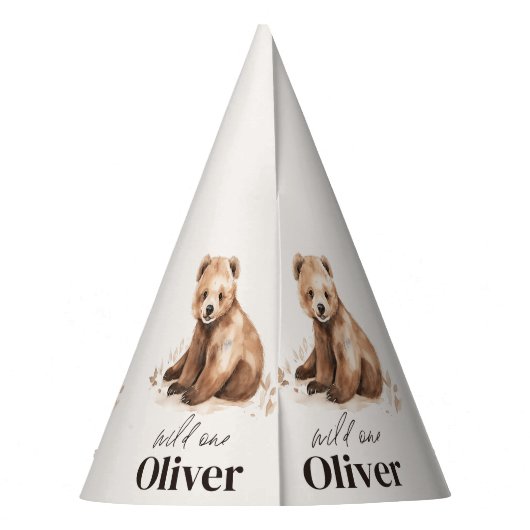 1e Verjaardag Wild Een beer modern elegant feest Feesthoedjes (Achterkant)