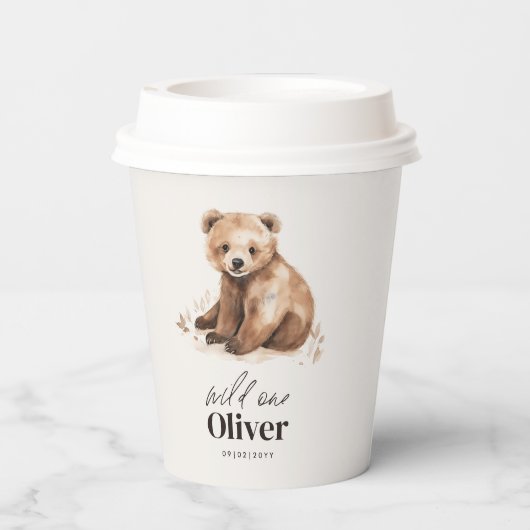 1e Verjaardag Wild Een beer modern elegant feest Papieren Bekers (Achterkant)