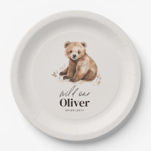 1e Verjaardag Wild Een beer modern elegant feest Papieren Bordje (Voorkant)