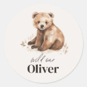 1e Verjaardag Wild Een beer modern elegant feest Ronde Sticker (Voorkant)