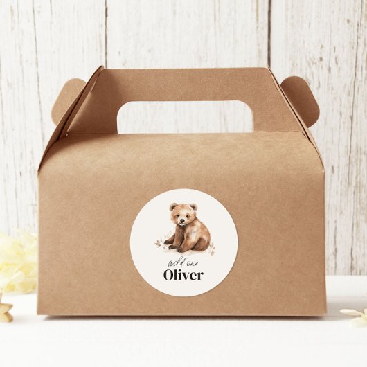 1e Verjaardag Wild Een beer modern elegant feest Ronde Sticker