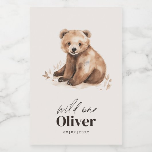 1e Verjaardag Wild Een beer modern elegant feest Voedselcontainer Etiket (Enkel label)