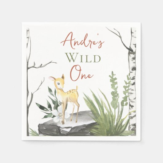 1e verjaardag "Wild One": Baby bruine Waterverf Fa Servet (Voorkant)