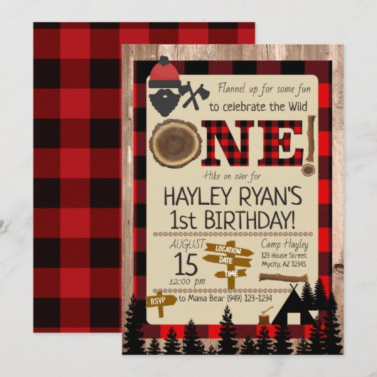 1e verjaardag Wild One Flannel Lumberjack Theme Kaart (Voorkant / Achterkant)