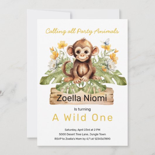 1e Verjaardag Wild One Oerwoud Animals Kaart (Voorkant)