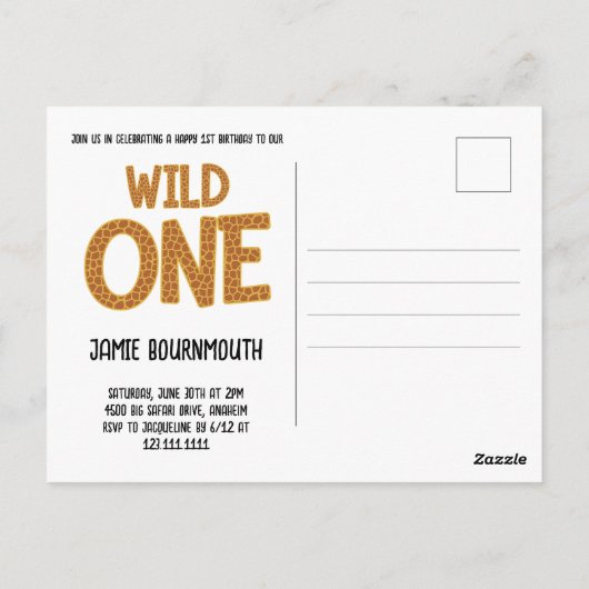 1e verjaardag Wild One Oerwoud Safari Animals Briefkaart (Achterkant)