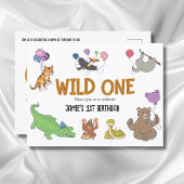1e verjaardag Wild One Oerwoud Safari Animals Briefkaart