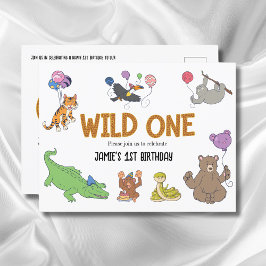 1e verjaardag Wild One Oerwoud Safari Animals Briefkaart