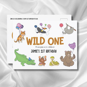 1e verjaardag Wild One Oerwoud Safari Animals Briefkaart