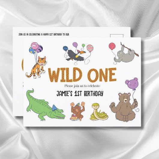 1e verjaardag Wild One Oerwoud Safari Animals Briefkaart