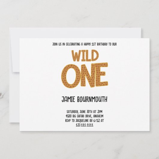 1e verjaardag Wild One Oerwoud Safari Animals Kaart (Achterkant)