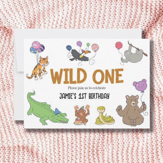 1e verjaardag Wild One Oerwoud Safari Animals Kaart