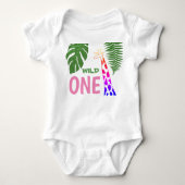 1e Verjaardag Wild One Pink Giraffe Safari Oerwoud Romper (Voorkant)
