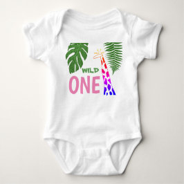 1e Verjaardag Wild One Pink Giraffe Safari Oerwoud Romper