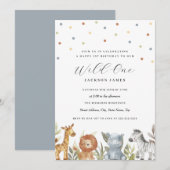 1e verjaardag Wild One Safari Dieren Kaart (Voorkant / Achterkant)