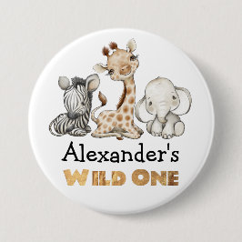 1e verjaardag Wild One Safari Dieren Thema Ronde Button 7,6 Cm