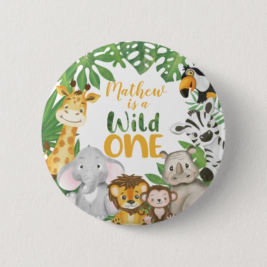 1e verjaardag Wild One Safari Oerwoud met respect  Ronde Button 5,7 Cm (Voorkant)