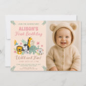 1e Verjaardag Wild Safari Style Animal Oerwoud The Kaart (Voorkant)