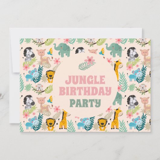 1e Verjaardag Wild Safari Style Animal Oerwoud The Kaart (Achterkant)