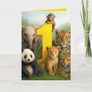 1e verjaardag Wilde Dieren Baby's Kaart