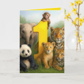 1e verjaardag Wilde Dieren Baby's Kaart (Gele Bloem)