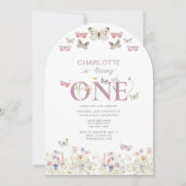 1e verjaardag Wildflower draait één vlinder Kaart (Voorkant)