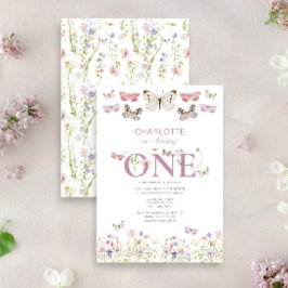 1e verjaardag Wildflower draait één vlinder Kaart