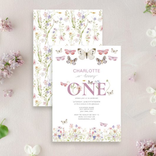 1e verjaardag Wildflower draait één vlinder Kaart