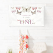 1e verjaardag Wildflower draait één vlinder Spandoek (Insitu)