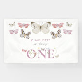 1e verjaardag Wildflower draait één vlinder Spandoek (Horizontaal)