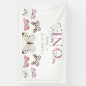 1e verjaardag Wildflower draait één vlinder Spandoek (Verticaal)