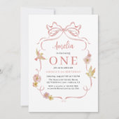 1e Verjaardag Wildflower Roze Coquette Bow Girl's Kaart (Voorkant)