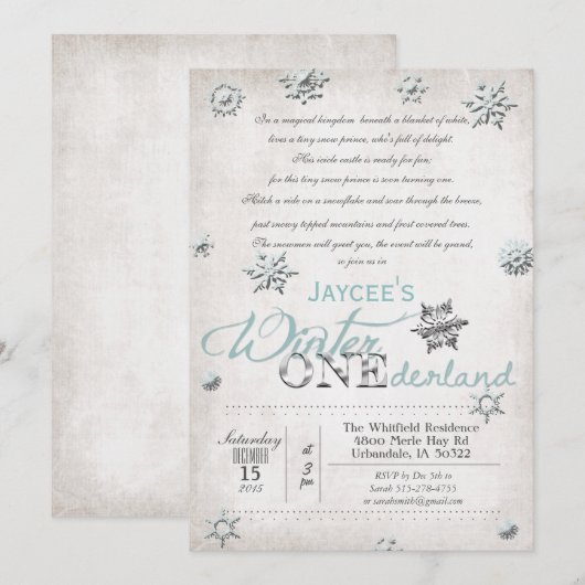 1e Verjaardag Winter Onederland Uitnodiging (Voorkant / Achterkant)