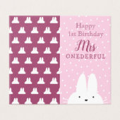 1e Verjaardag Winter Pink Bunny & Snowflakes Foto Kaart (Buitenkant ongevouwen)