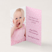 1e Verjaardag Winter Pink Bunny & Snowflakes Foto Kaart (Binnen)