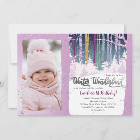 1e verjaardag Winter Wonderland Foto Kaart (Voorkant)