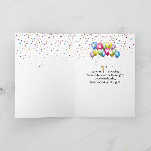 1e verjaardag wit eendje in een regenplas kaart (Binnen)