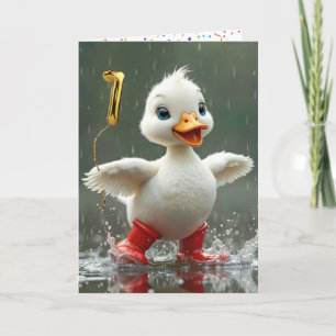 1e verjaardag wit eendje in een regenplas kaart