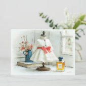 1e Verjaardag Witte Jurk Rode strik Parfum Kaart (Staand voorkant)