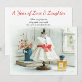 1e Verjaardag Witte Jurk Rode strik Parfum Kaart (Voorkant / Achterkant)